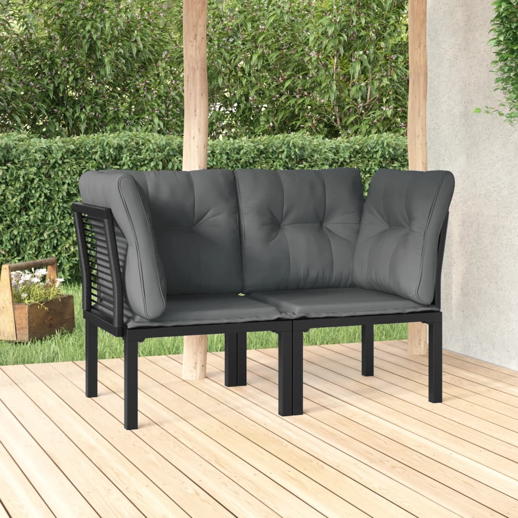 NNEVL Garden Corner Chairs with Cushions 2 pcs Black&Grey Poly Rattan-0
