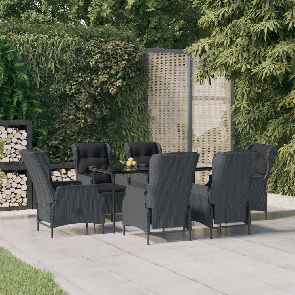 NNEVL 7 Piece Garden Dining Set Dark Grey Poly Rattan