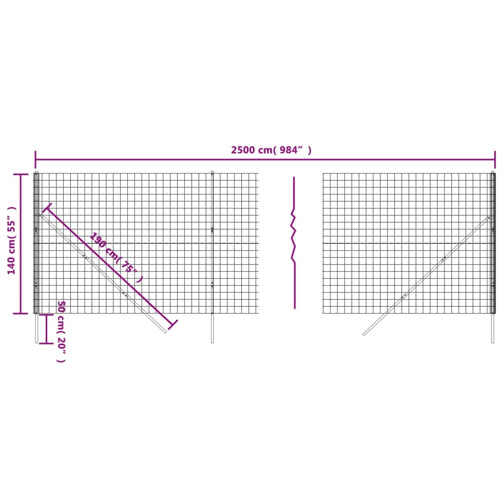 NNEVL Wire Mesh Fence Anthracite 1.4x25 m Galvanised Steel-4
