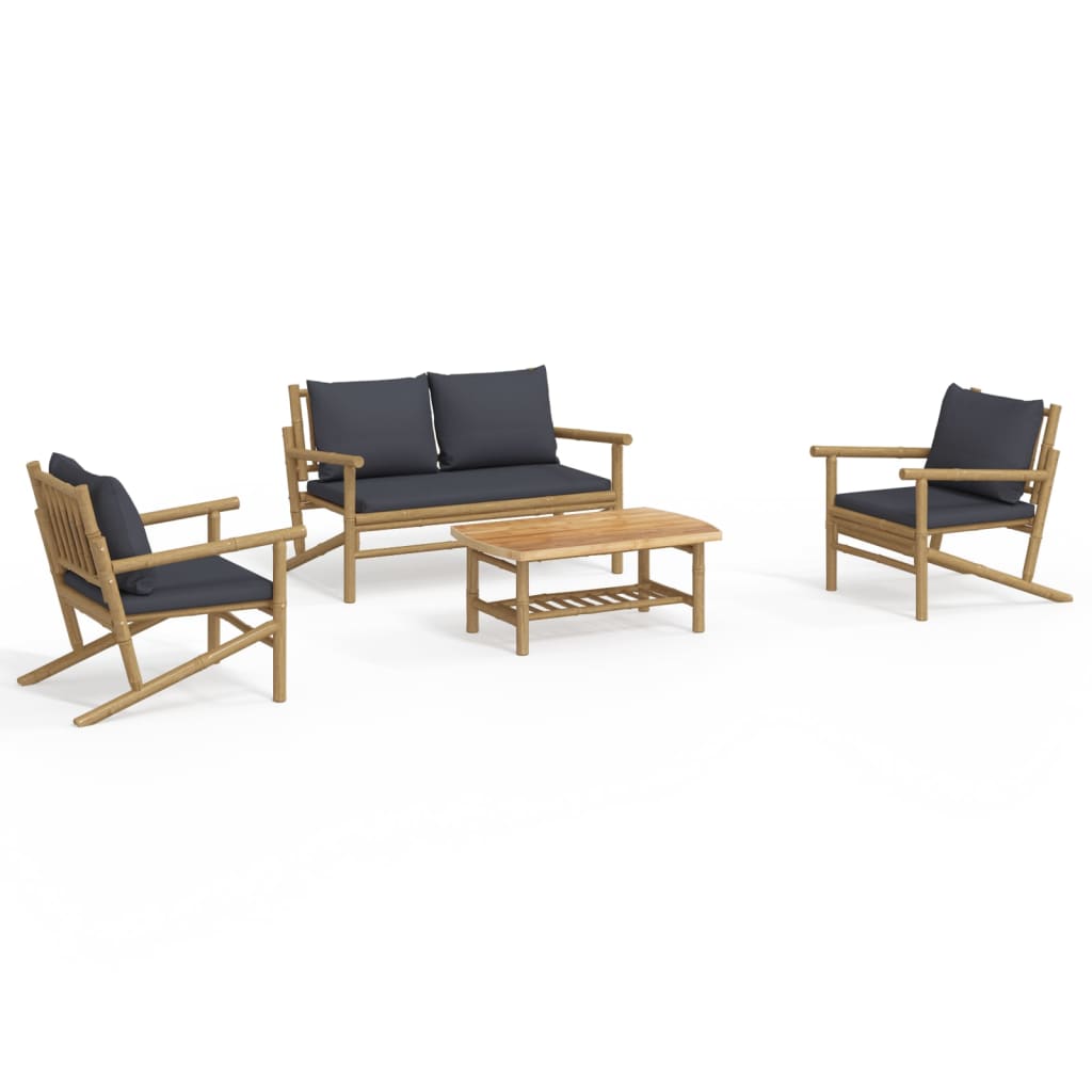 NNEVL 4 Piece Garden Lounge Set with Dark Grey Cushions Bamboo-1
