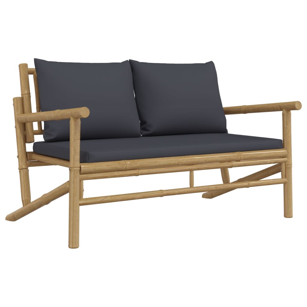 NNEVL 4 Piece Garden Lounge Set with Dark Grey Cushions Bamboo-3