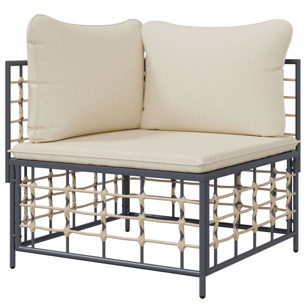 NNEVL Garden Corner Sofa with Beige Cushions Poly Rattan-3