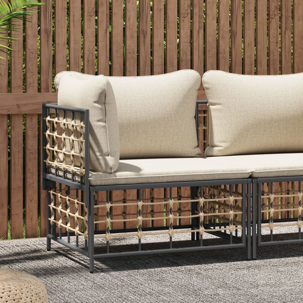 NNEVL Garden Corner Sofa with Beige Cushions Poly Rattan-0