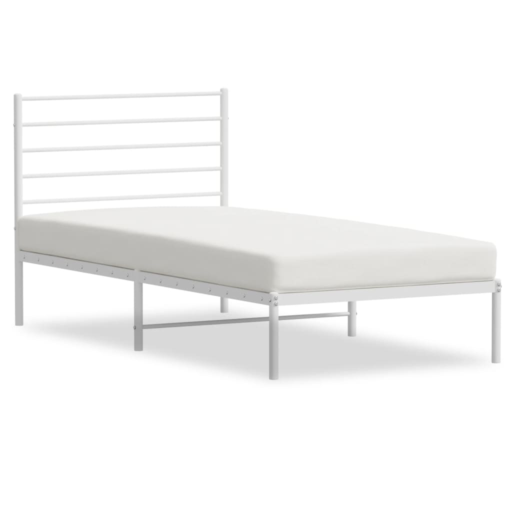NNEVL Metal Bed Frame with Headboard White 106x203 cm King Single Size-1