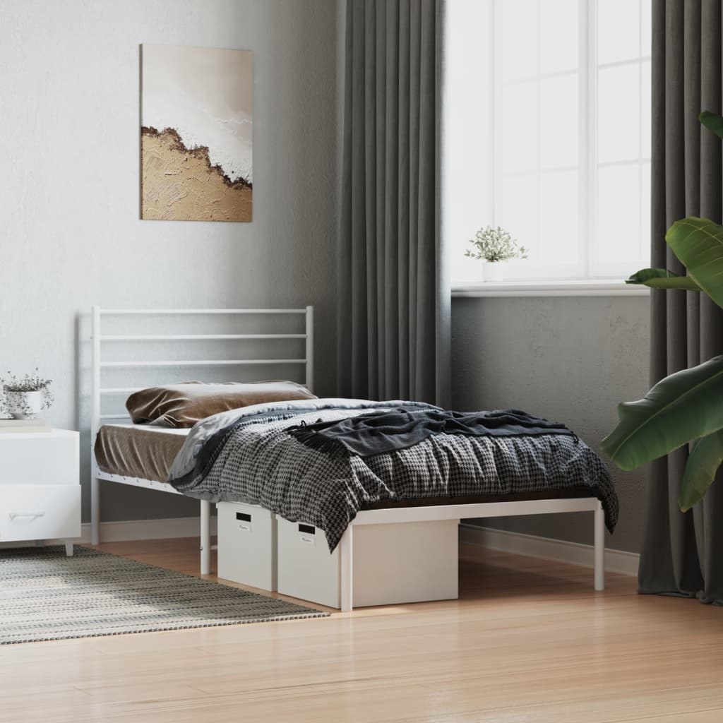 NNEVL Metal Bed Frame with Headboard White 106x203 cm King Single Size-2