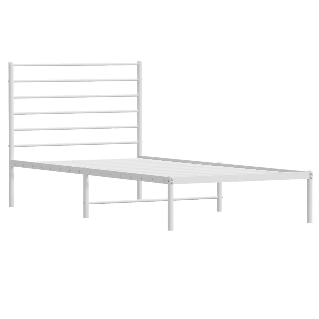 NNEVL Metal Bed Frame with Headboard White 106x203 cm King Single Size-4