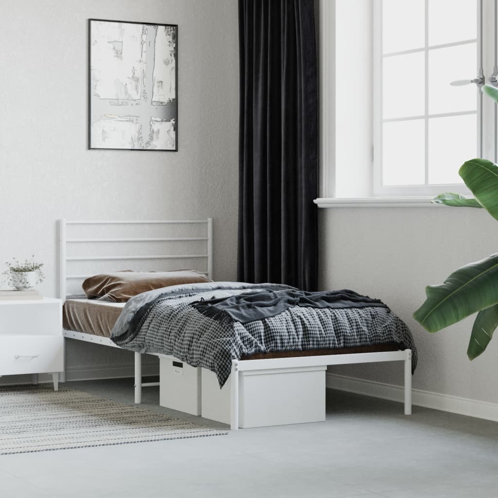 NNEVL Metal Bed Frame with Headboard White 106x203 cm King Single Size-0