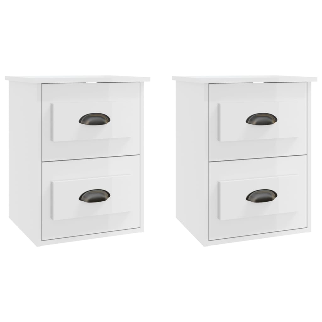 NNEVL Wall-mounted Bedside Cabinets 2 pcs High Gloss White 41.5x36x53cm-1