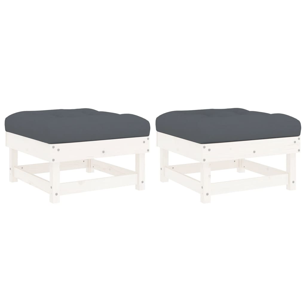 NNEVL Garden Footstools with Cushions 2pcs White Solid Wood Pine-1