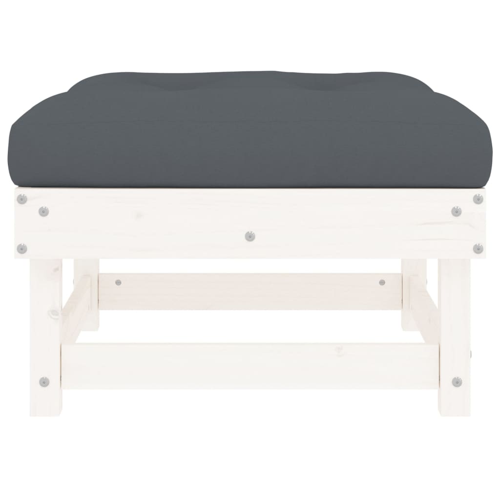 NNEVL Garden Footstools with Cushions 2pcs White Solid Wood Pine-3