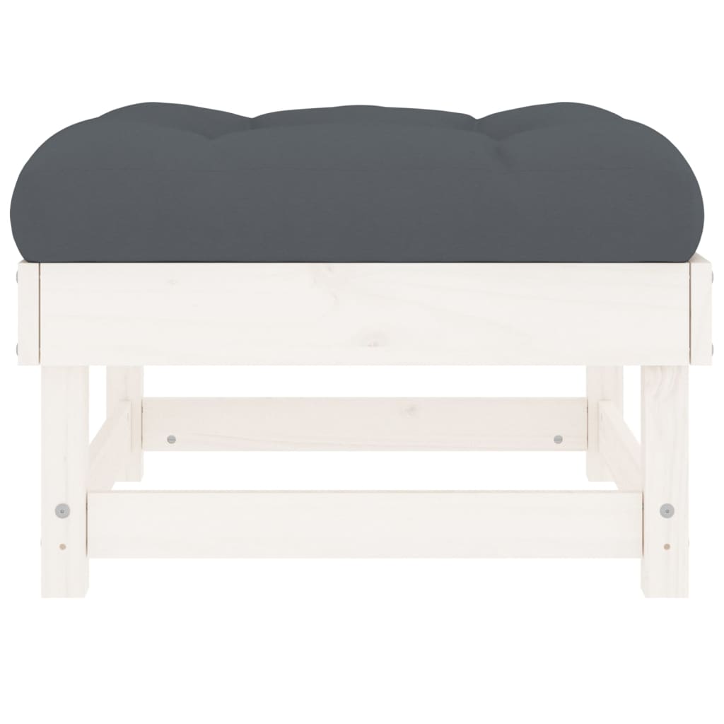 NNEVL Garden Footstools with Cushions 2pcs White Solid Wood Pine-4