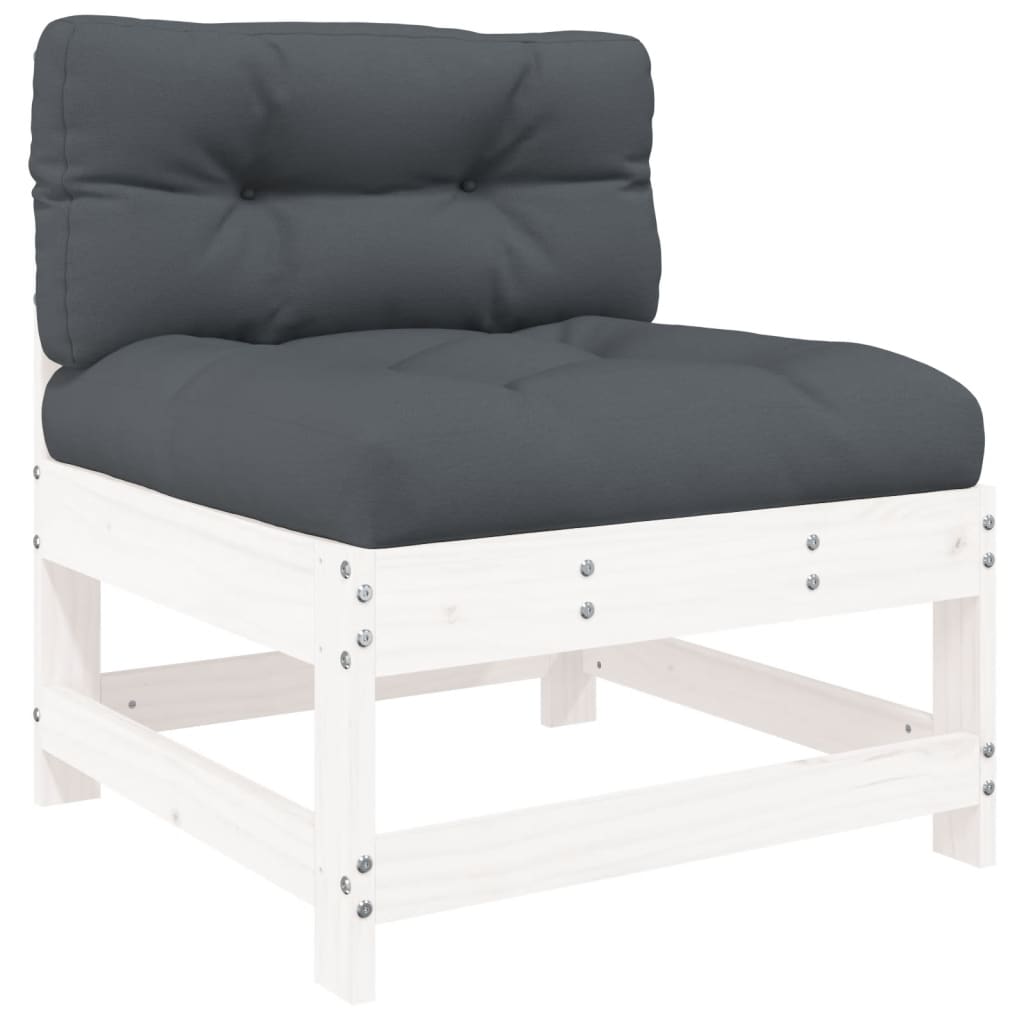 NNEVL Middle Sofa with Cushions White Solid Wood Pine-1