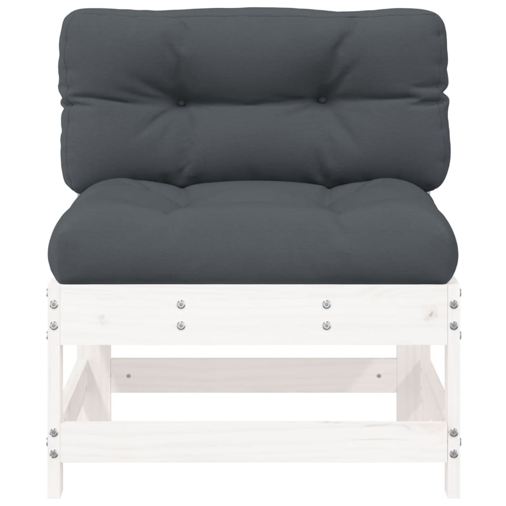NNEVL Middle Sofa with Cushions White Solid Wood Pine-2