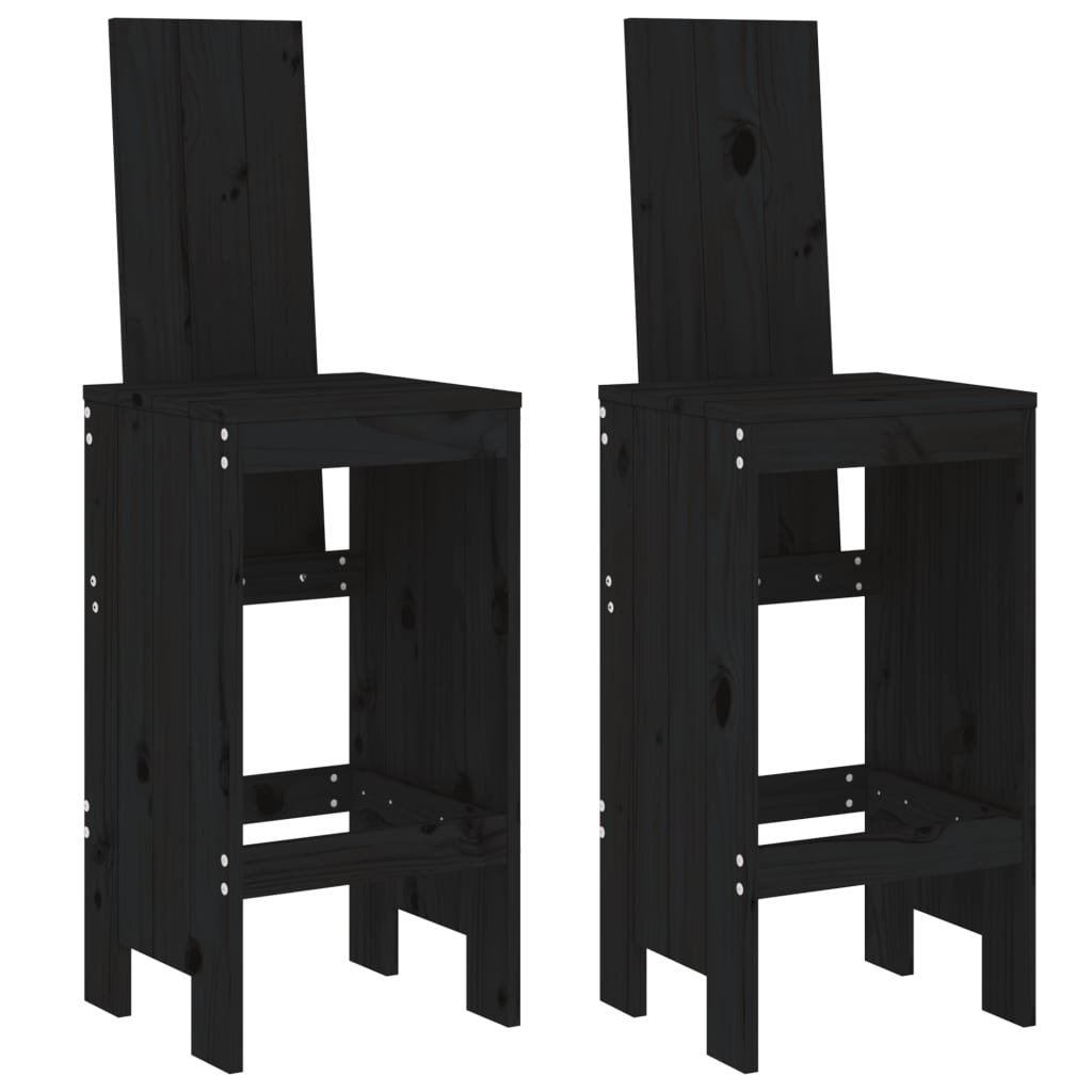 NNEVL 3 Piece Garden Bar Set Black Solid Wood Pine-2