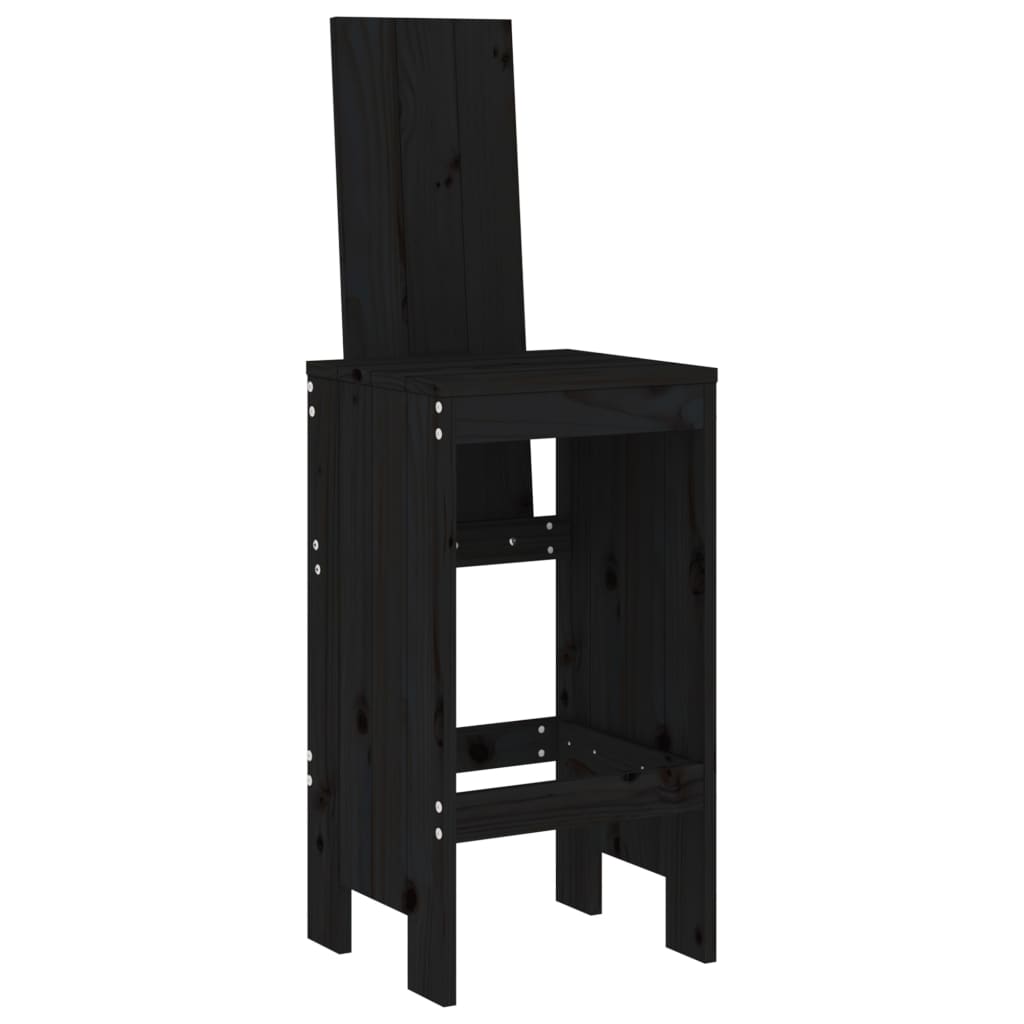 NNEVL 3 Piece Garden Bar Set Black Solid Wood Pine-3