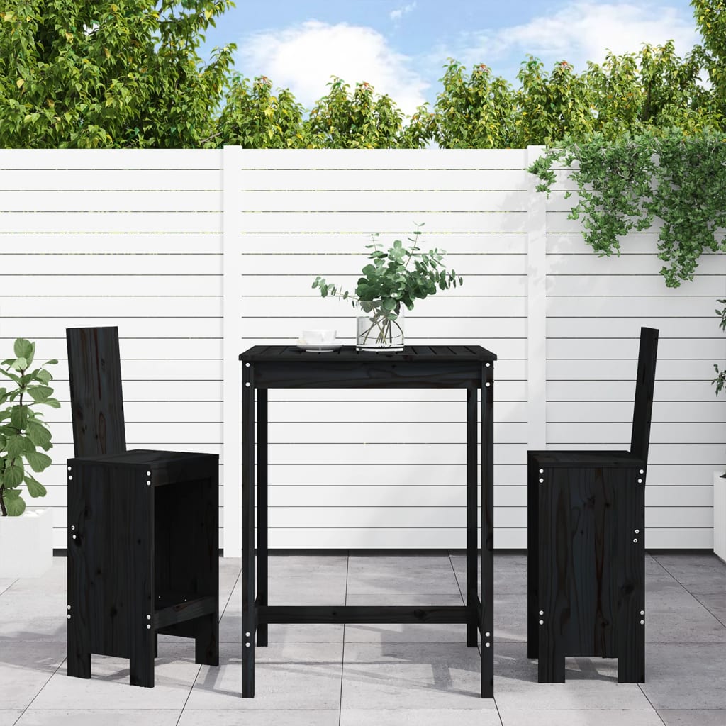 NNEVL 3 Piece Garden Bar Set Black Solid Wood Pine-0