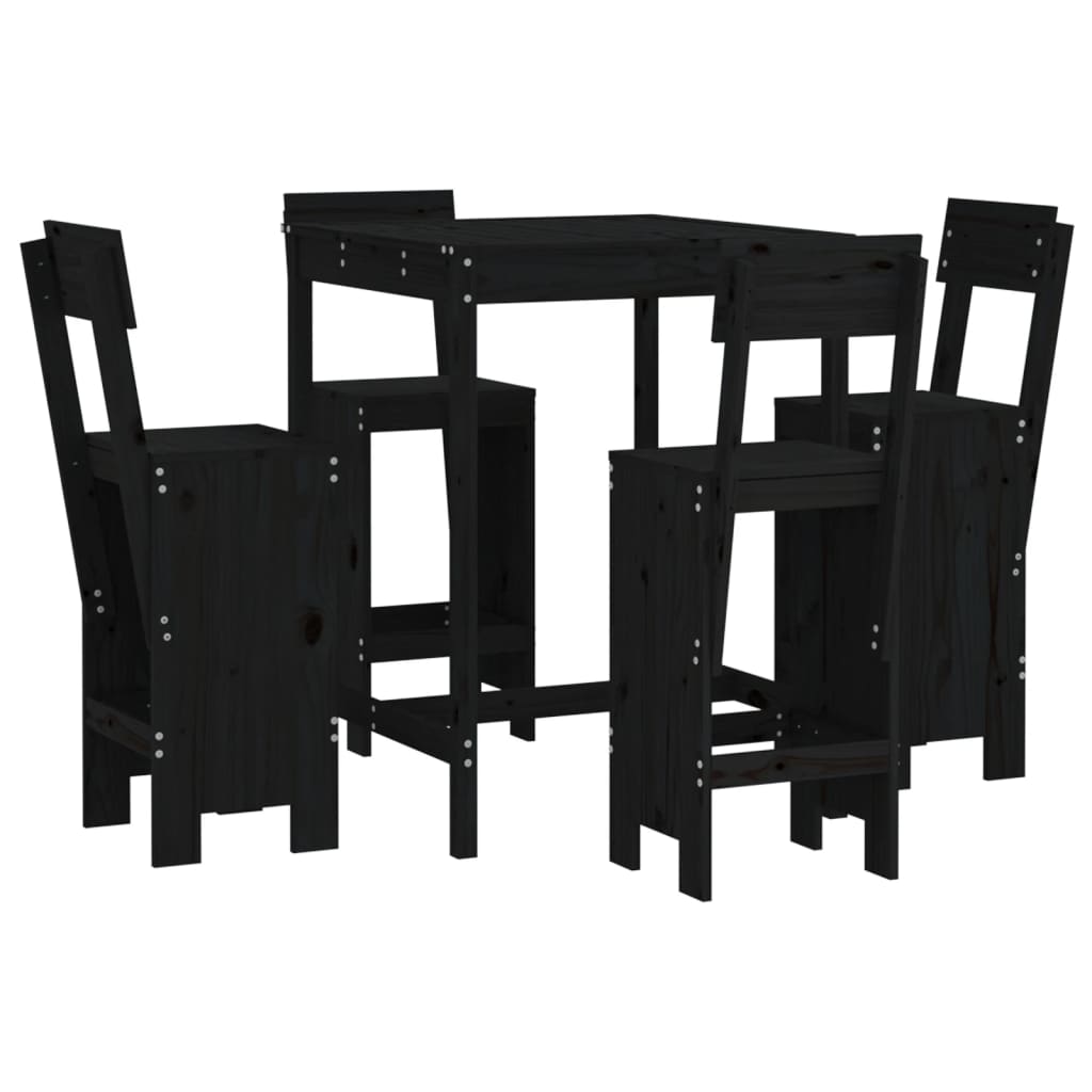 NNEVL 5 Piece Garden Bar Set Black Solid Wood Pine-1