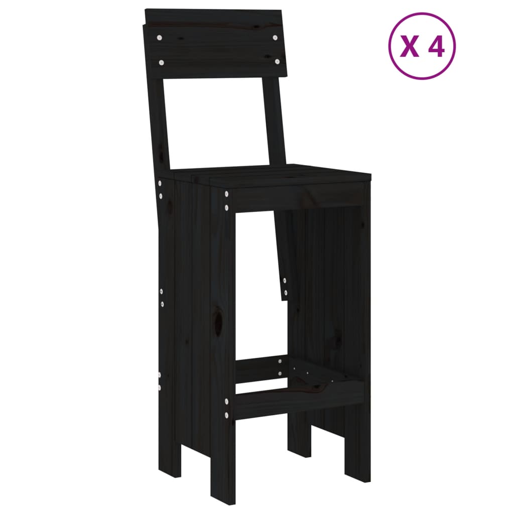 NNEVL 5 Piece Garden Bar Set Black Solid Wood Pine-2
