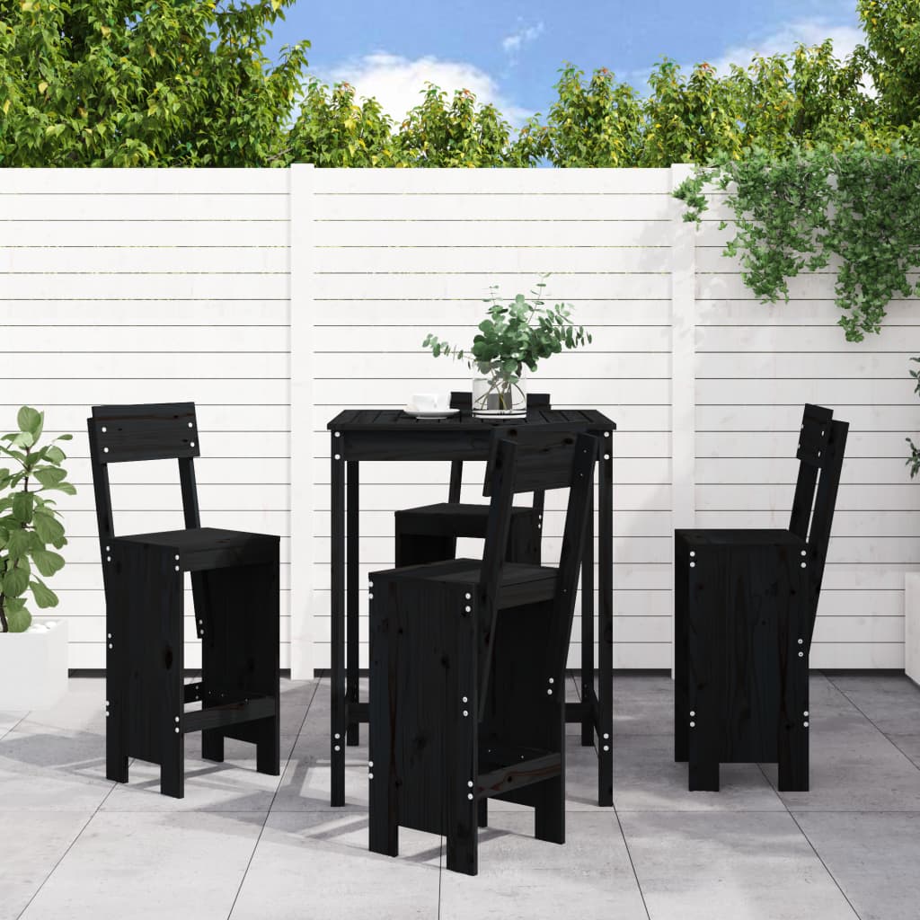 NNEVL 5 Piece Garden Bar Set Black Solid Wood Pine-0