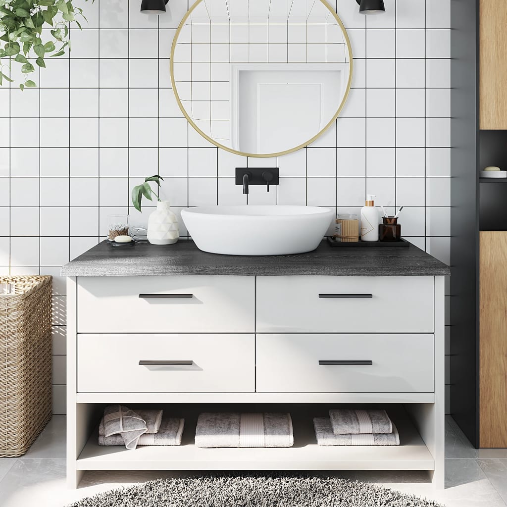 NNEVL Bathroom Countertop Dark Grey 100x60x4 cm Treated Solid Wood-0