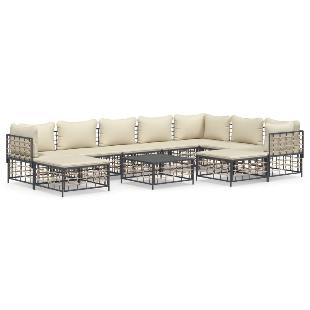 NNEVL 10 Piece Garden Lounge Set with Cushions Anthracite Poly Rattan-1