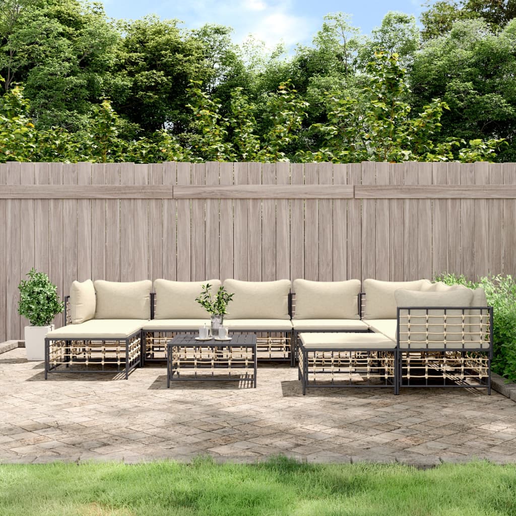 NNEVL 10 Piece Garden Lounge Set with Cushions Anthracite Poly Rattan-0
