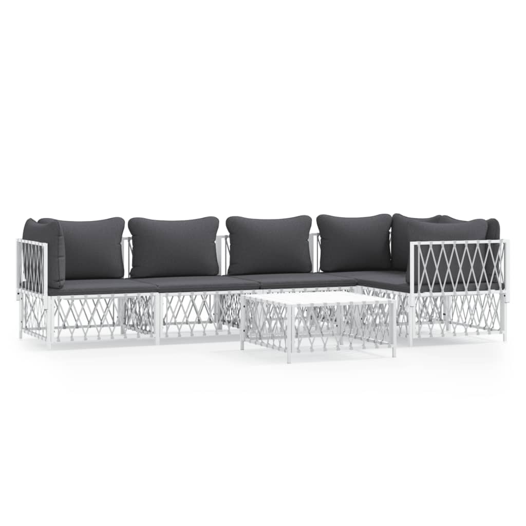 NNEVL 6 Piece Garden Lounge Set with Cushions White Steel-1
