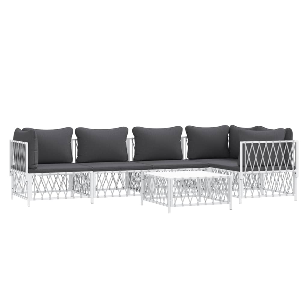 NNEVL 6 Piece Garden Lounge Set with Cushions White Steel-2