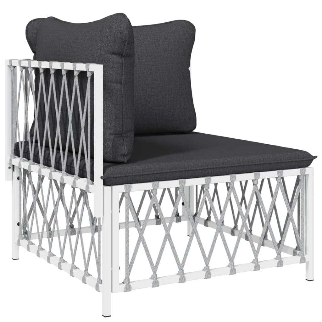 NNEVL 6 Piece Garden Lounge Set with Cushions White Steel-3