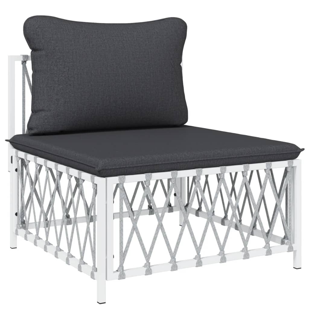 NNEVL 6 Piece Garden Lounge Set with Cushions White Steel-4