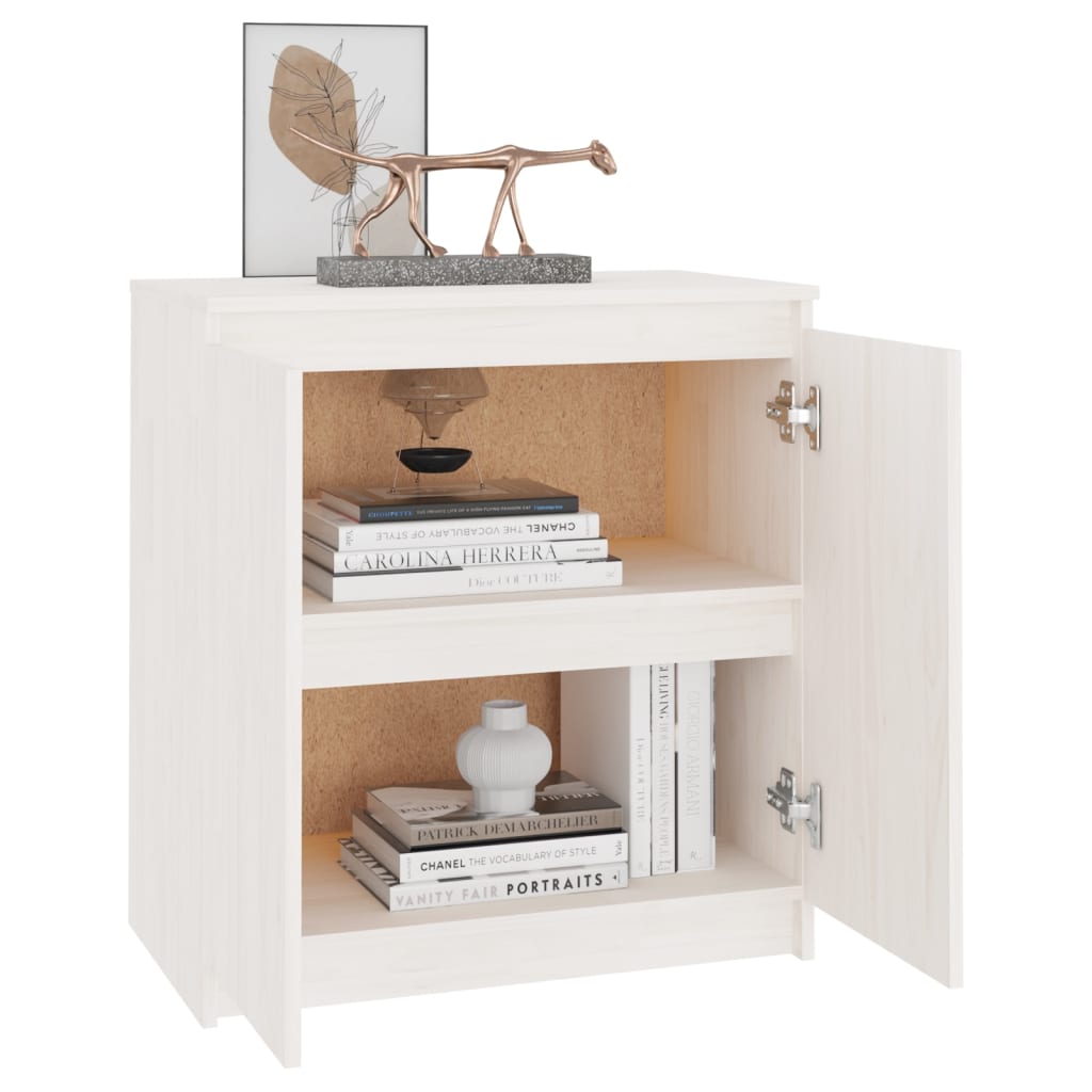 NNEVL Side Cabinet White 60x36x65 cm Solid Wood Pine-3