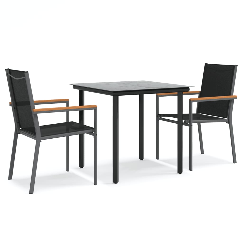 NNEVL 3 Piece Garden Dining Set Black Textilene and Steel-1