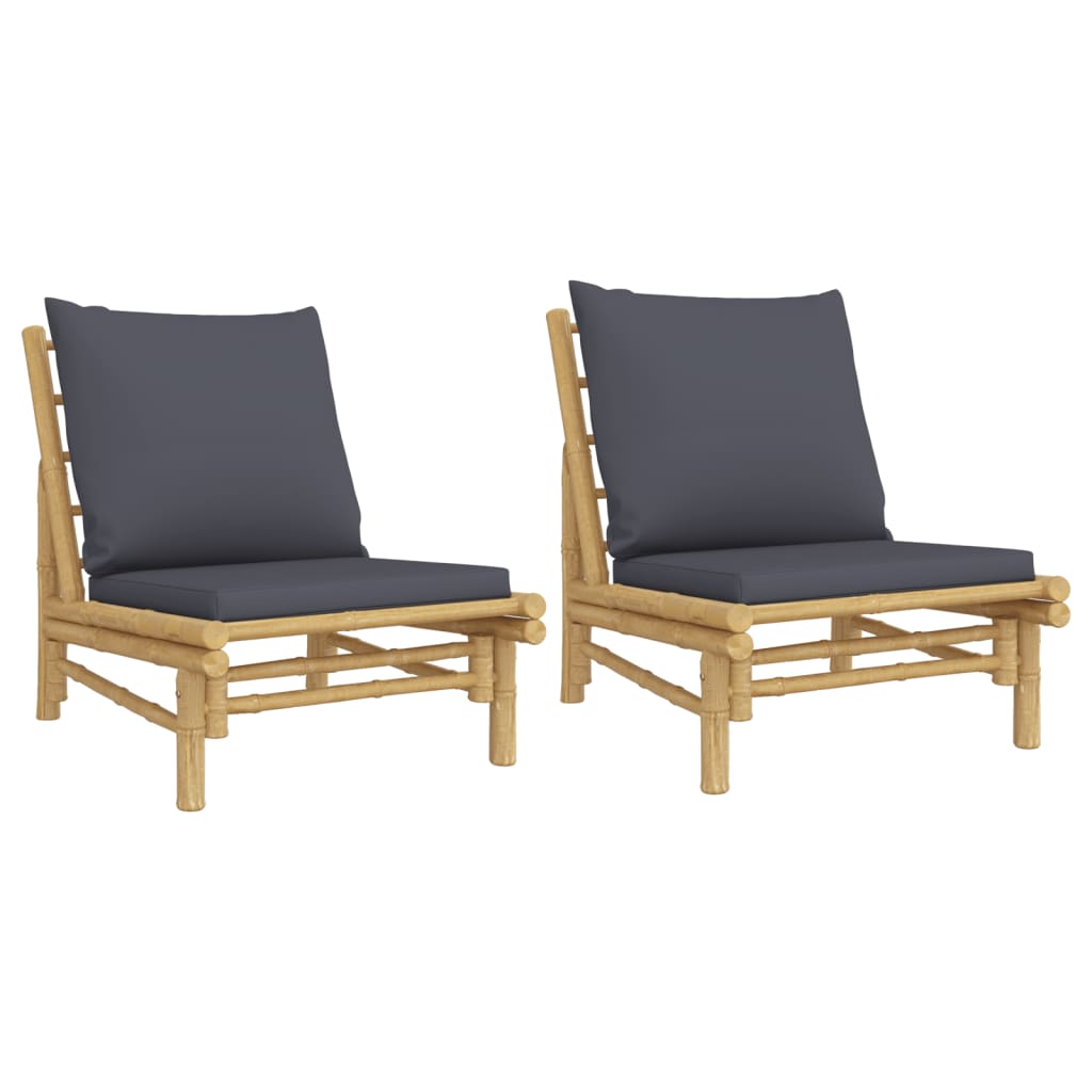 NNEVL Garden Chairs 2 pcs with Dark Grey Cushions Bamboo-1