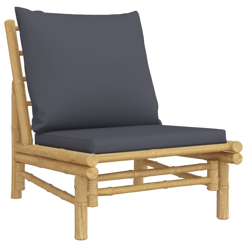 NNEVL Garden Chairs 2 pcs with Dark Grey Cushions Bamboo-2