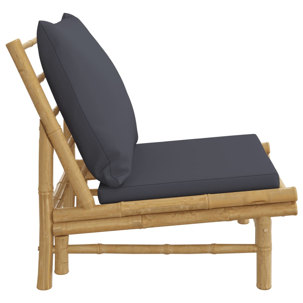NNEVL Garden Chairs 2 pcs with Dark Grey Cushions Bamboo-3