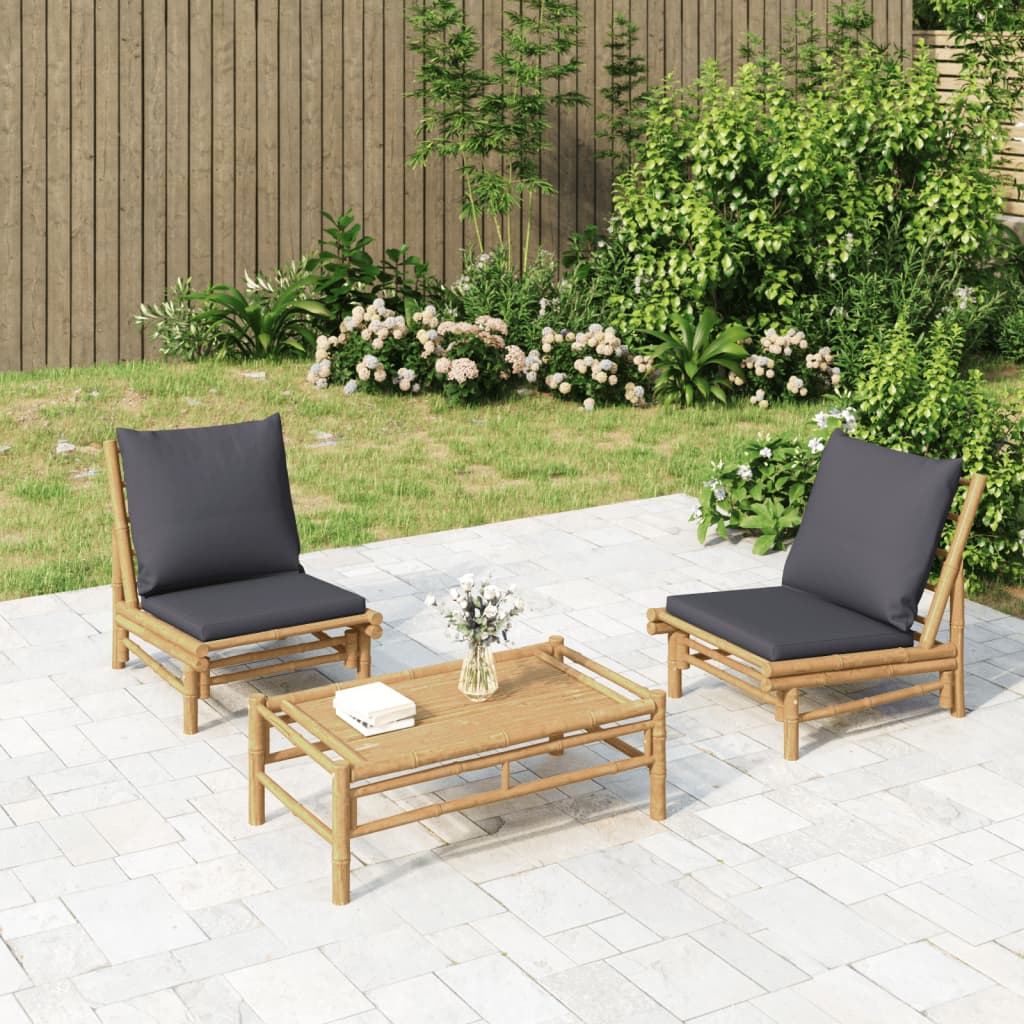 NNEVL Garden Chairs 2 pcs with Dark Grey Cushions Bamboo-0