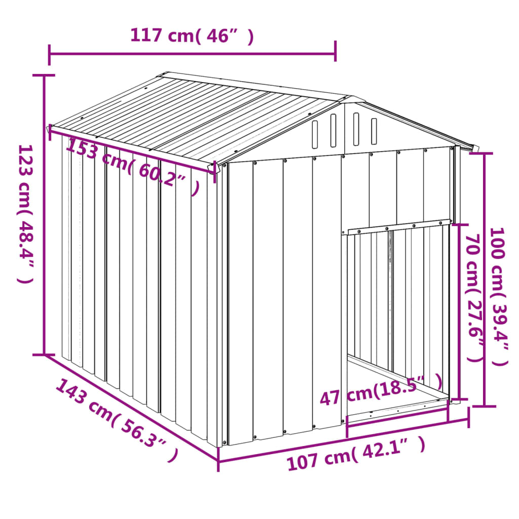 NNEVL Dog House with Roof Anthracite 117x153x123 cm Galvanised Steel-4