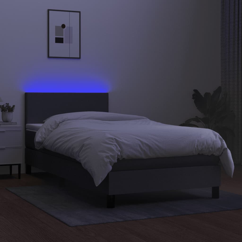 NNEVL Box Spring Bed with Mattress&LED Dark Grey 100x200cm Fabric-2
