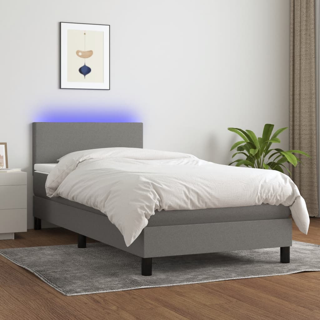 NNEVL Box Spring Bed with Mattress&LED Dark Grey 100x200cm Fabric-0