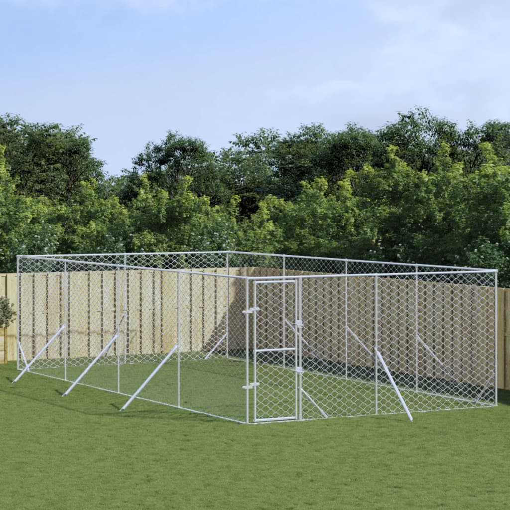 NNEVL Outdoor Dog Kennel Silver 4x8x2 m Galvanised Steel-0