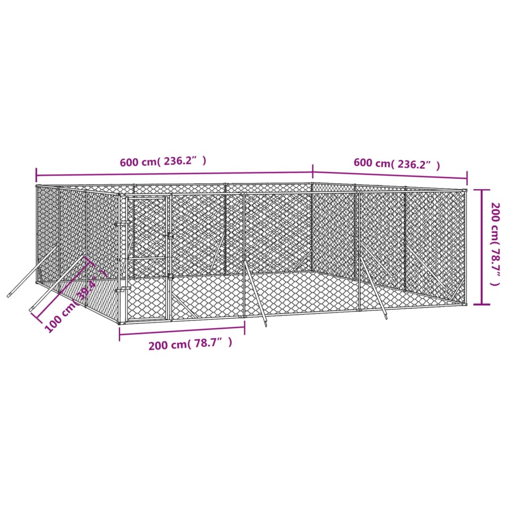 NNEVL Outdoor Dog Kennel Silver 6x6x2 m Galvanised Steel-3