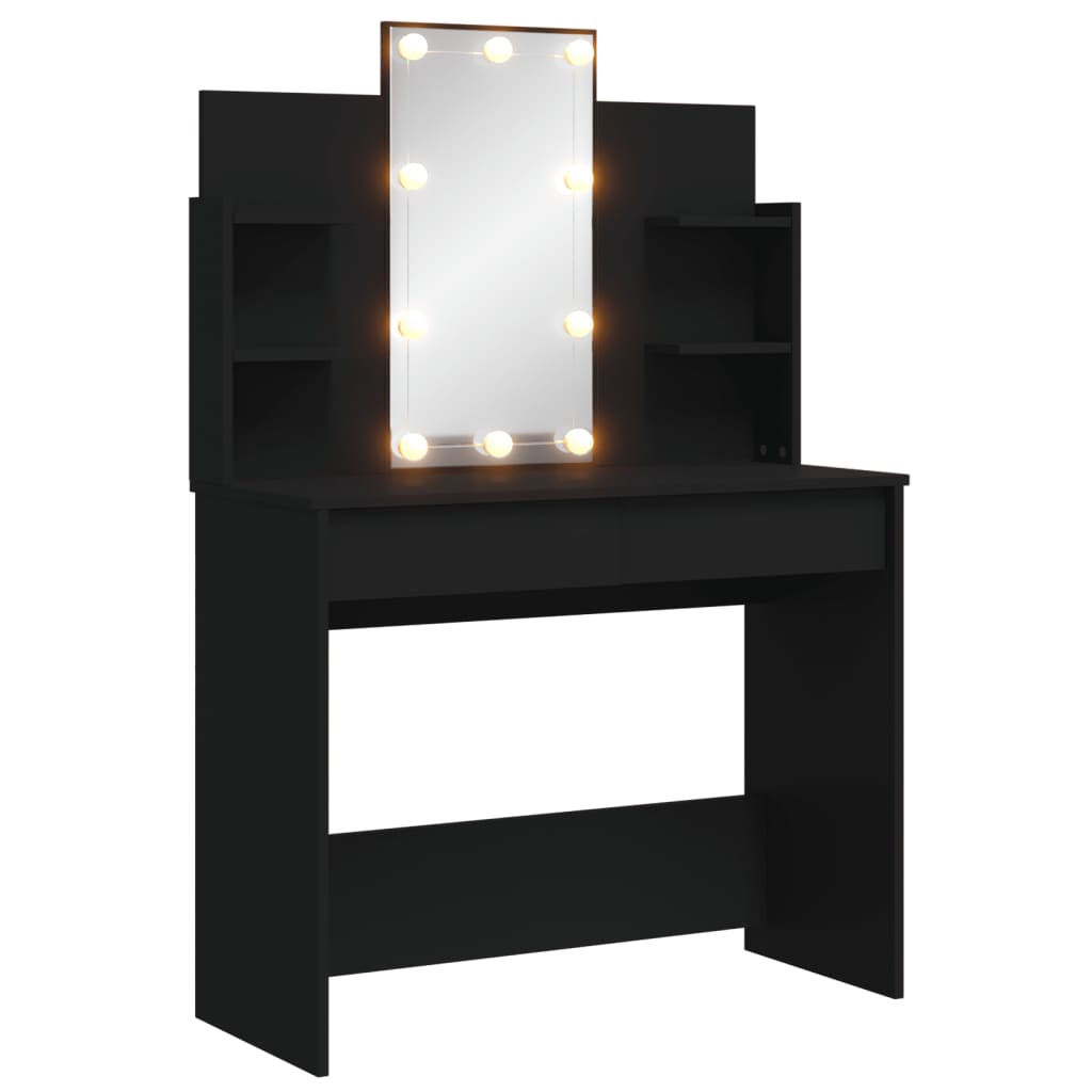 NNEVL Dressing Table with LED Lights Black 96x40x142 cm-1