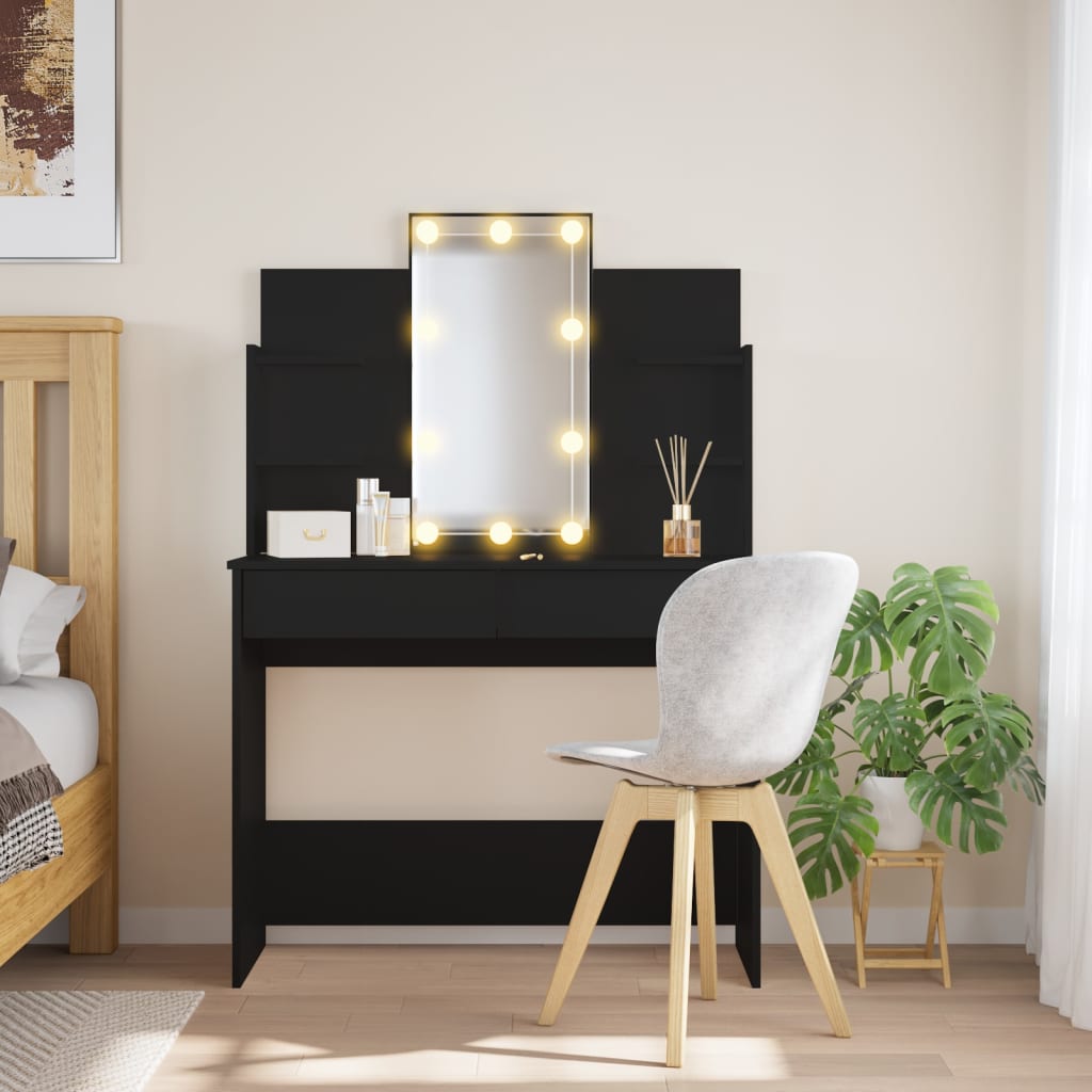 NNEVL Dressing Table with LED Lights Black 96x40x142 cm-0