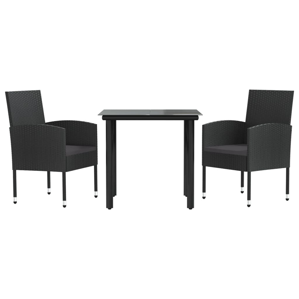 NNEVL 3 Piece Garden Dining Set Black Poly Rattan and Steel-1