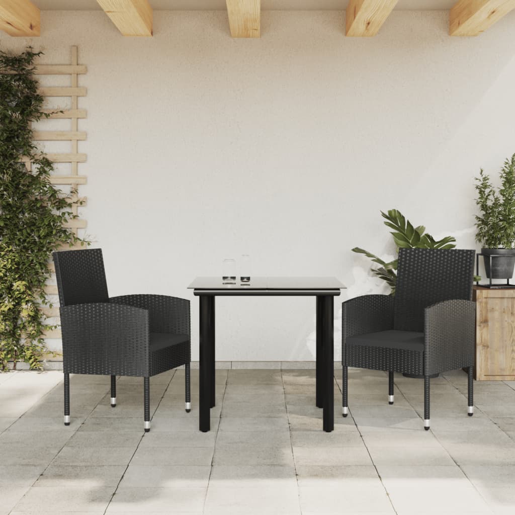 NNEVL 3 Piece Garden Dining Set Black Poly Rattan and Steel-0