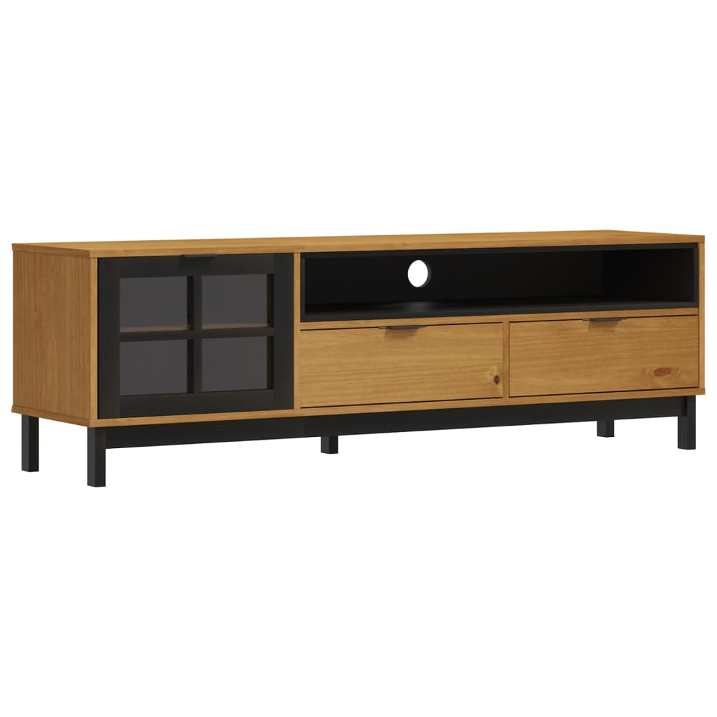 NNEVL TV Cabinet with Glass Door FLAM 158x40x50 cm Solid Wood Pine-1
