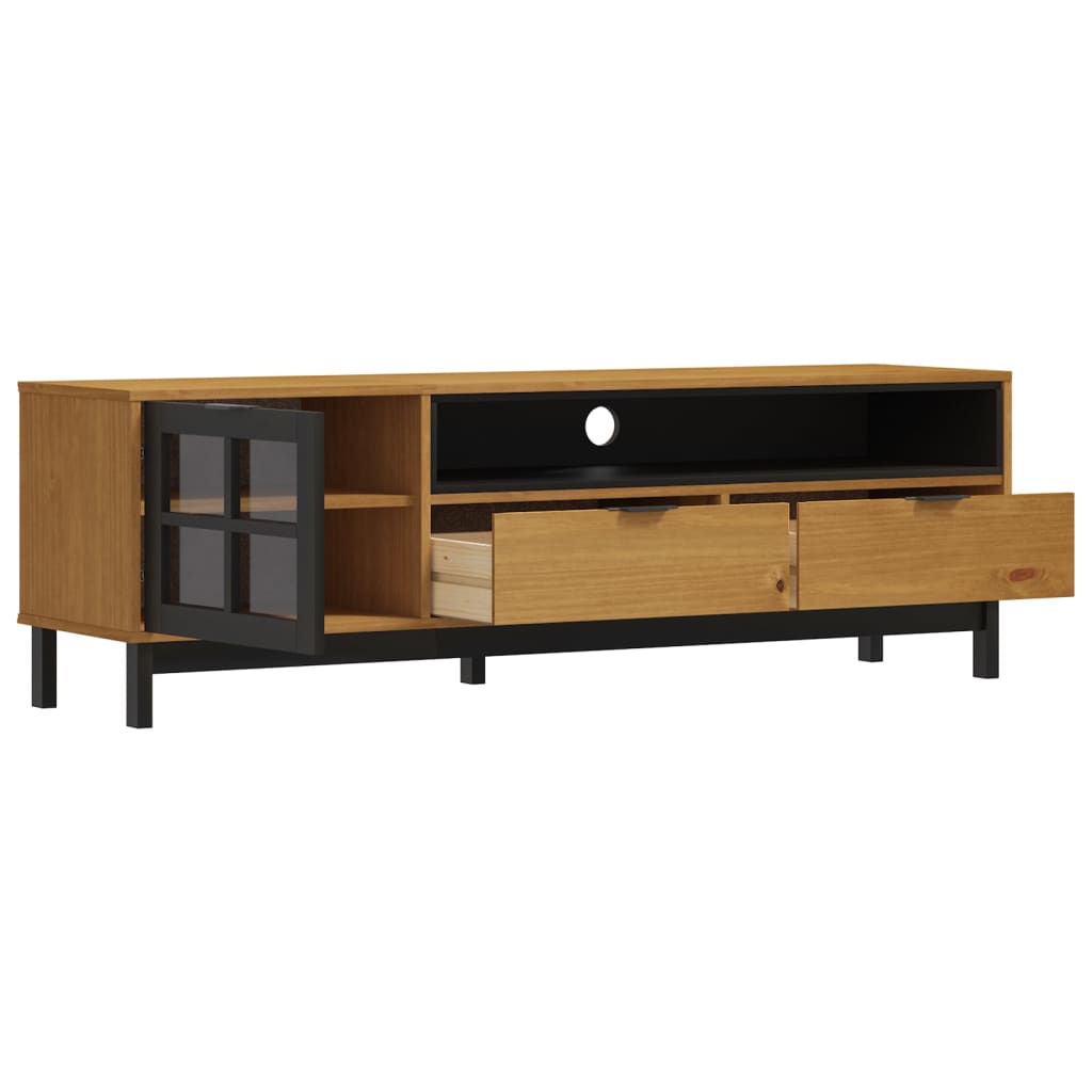NNEVL TV Cabinet with Glass Door FLAM 158x40x50 cm Solid Wood Pine-3