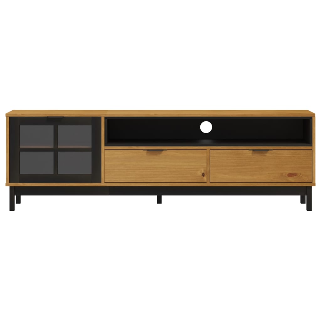NNEVL TV Cabinet with Glass Door FLAM 158x40x50 cm Solid Wood Pine-4