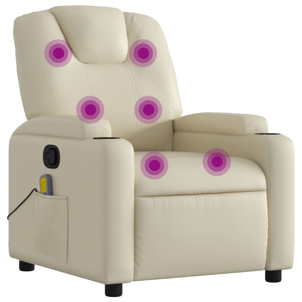 NNEVL Massage Recliner Chair Cream Faux Leather-1