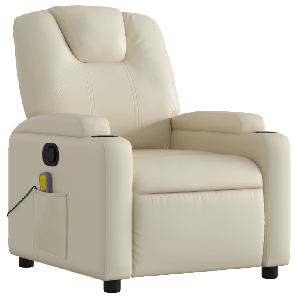 NNEVL Massage Recliner Chair Cream Faux Leather-2